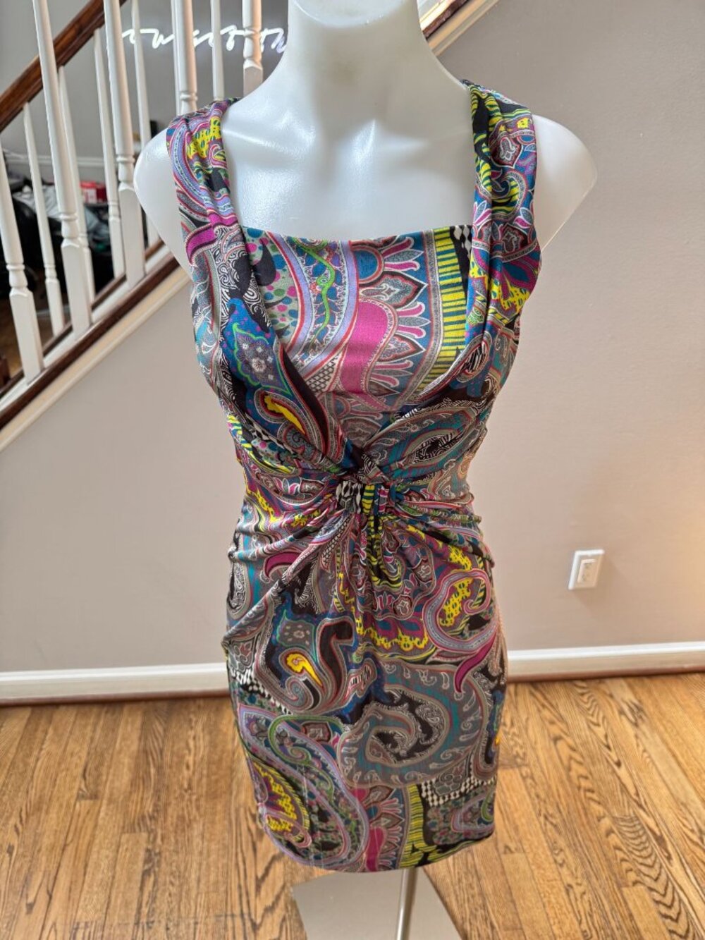 ETRO Paisley Print Ruched Twist Front Sleeveless Shift Dress Multi Size 38